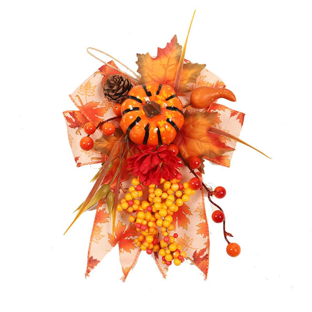Thanksgiving Harvest Decor Set with Pumpkin Ornaments Fall Bow Hanging Decoration for Home Holiday Gift Idea