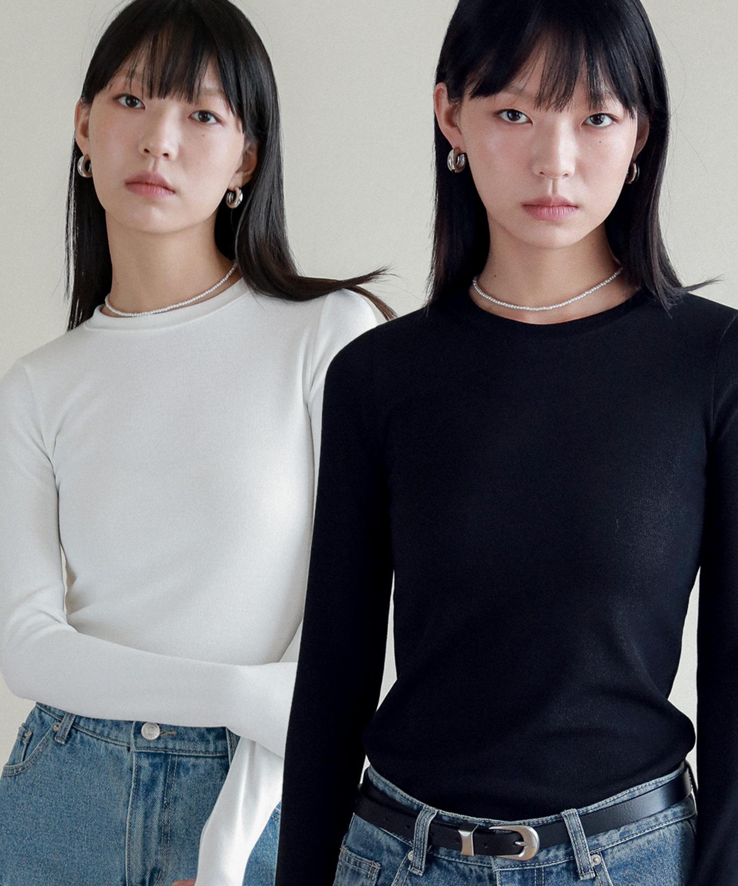 Rosiro [Set] Lossy Layered Long-Sleeved T-Shirt White/Free