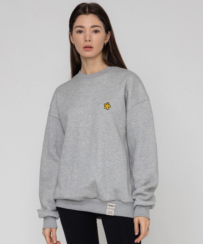 GRAVER [Unisex] Yellow Odd Flower Embroidered Sweatshirt_Gray