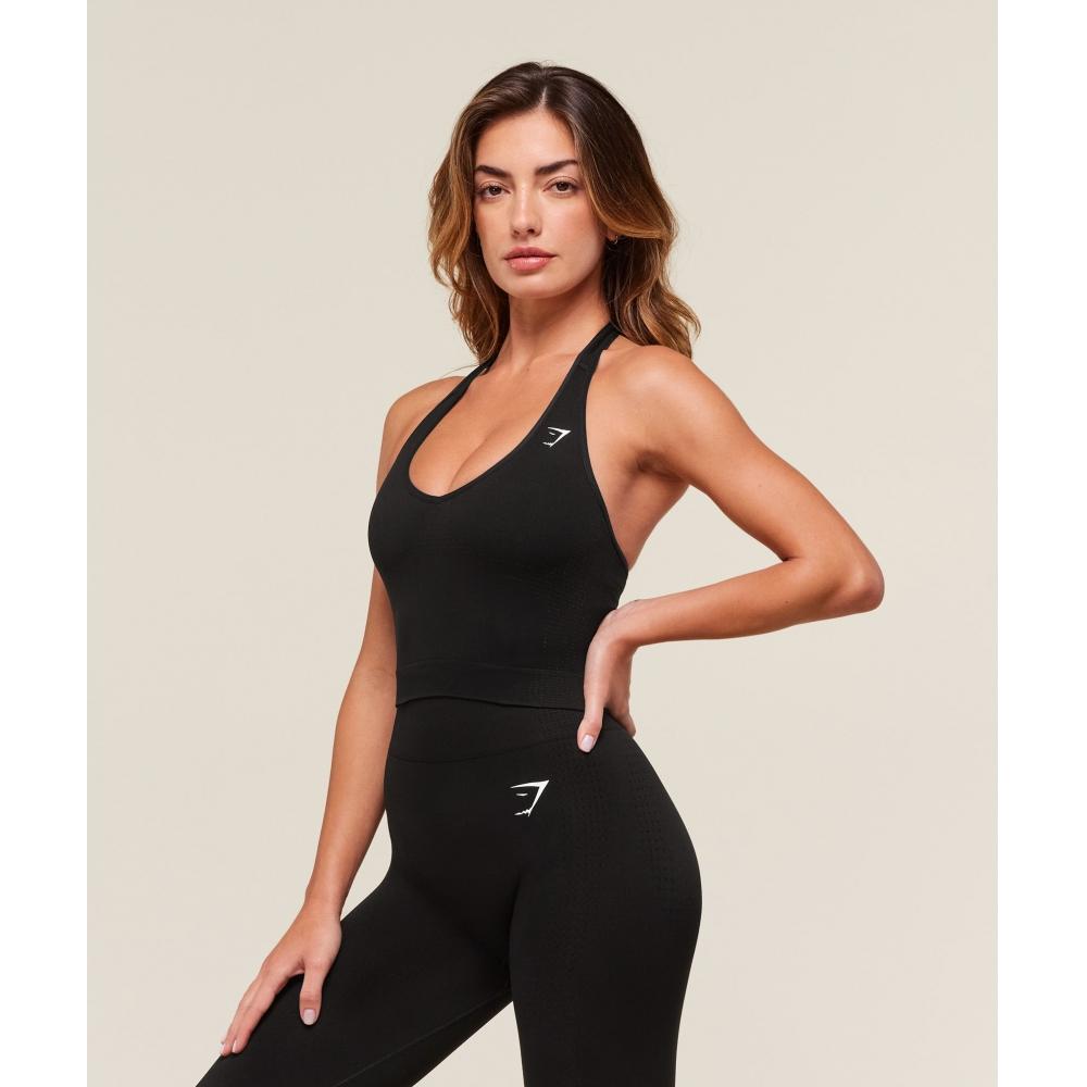 Gymshark Vital Seamless tílko s halter výstřihem a poličkou Černé B2c9l Bb2j