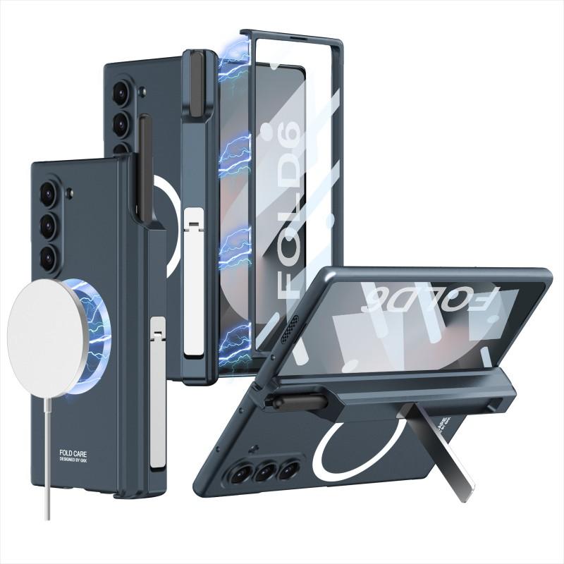 Custodia Magnetica per Galaxy Z Fold6 con Supporto Rimovibile Portapenne Finitura Opaca Cover Protettiva in PC Antiurto