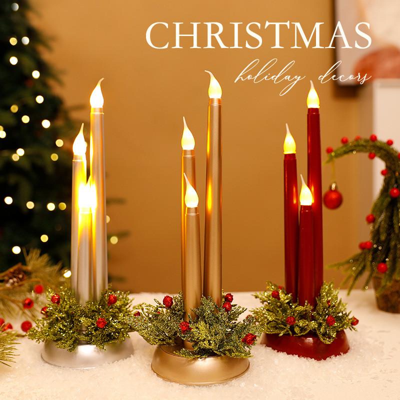 Christmas Led Electronic Candle Set With Realistic Flame For Holiday Decor