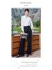 Stylish Long-Sleeve French White Top with Wide-Leg Pants Two-Piece Set for Women