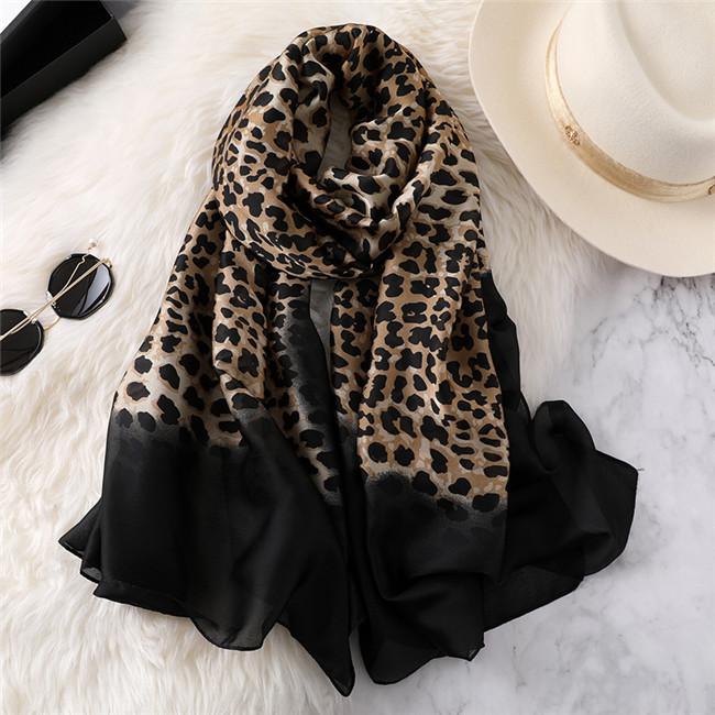 Luxury Women Ombre Leopard Dot Natural Silk Scarf Lady Fashion Print Shawls and Wraps Pashmina Foulards Bandana Hijab Snood