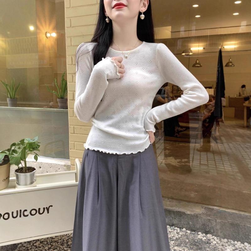 Solid color bottoming shirt women's design sense fungus edge thin inside knitted sweater top