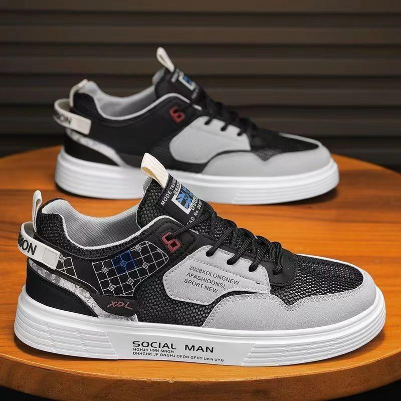 Men‘s Canvas Low-Top Mesh Sports Casual White Student Men‘s Board Shoes Versatile.