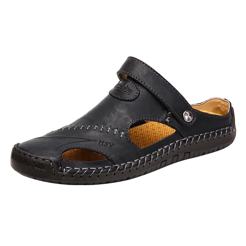 Herren Sommersandalen aus echtem Leder für den Außenbereich, leicht, römisch, große Größen 38-48, Wanderschuhe für Herren, weich, rutschfest, lässige Sandalen