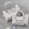Womens Genuine Leather Crossbody Bag - Oil Wax Cowhide Rivet Detail Cracked Texture Medium Size Street Style
