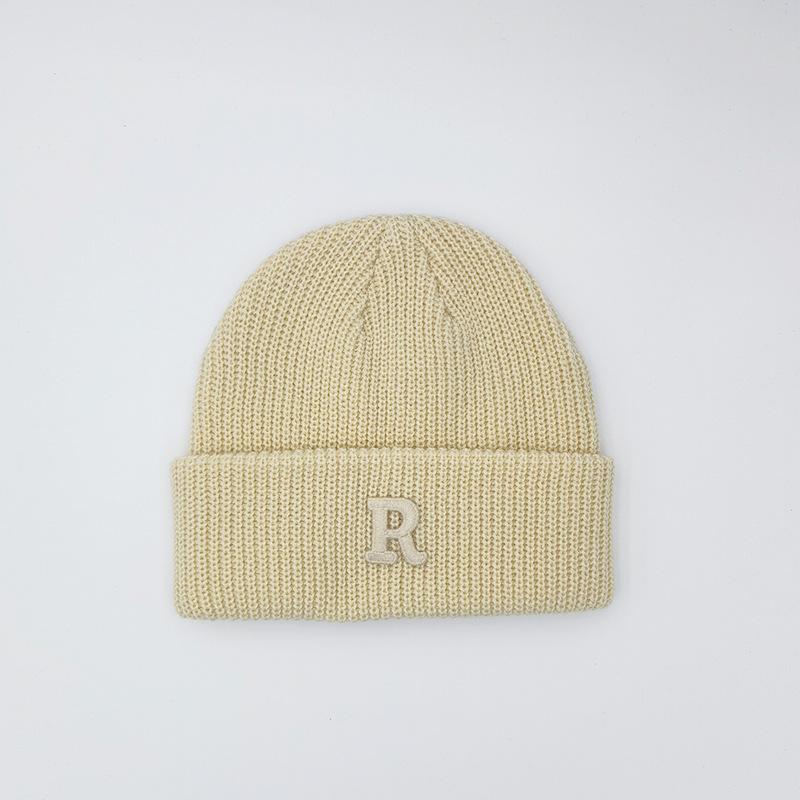 R mark Knitted Hat for Women's Letters In Autumn and Winter Thickened Pure Color Couple Warm Ear Protection Cold Hat for Men's Wool Hat