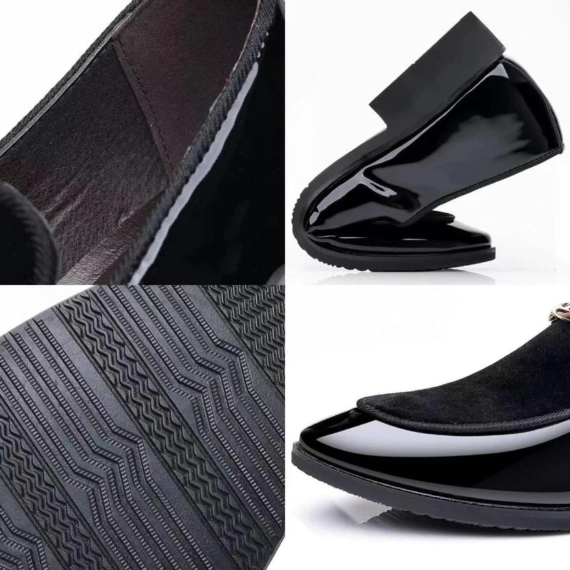 Men's Party Shoes Black Luxury Mens Formal Leather Shoes Slip on Patent Leather Business Casual Shoes Loafers Large Size