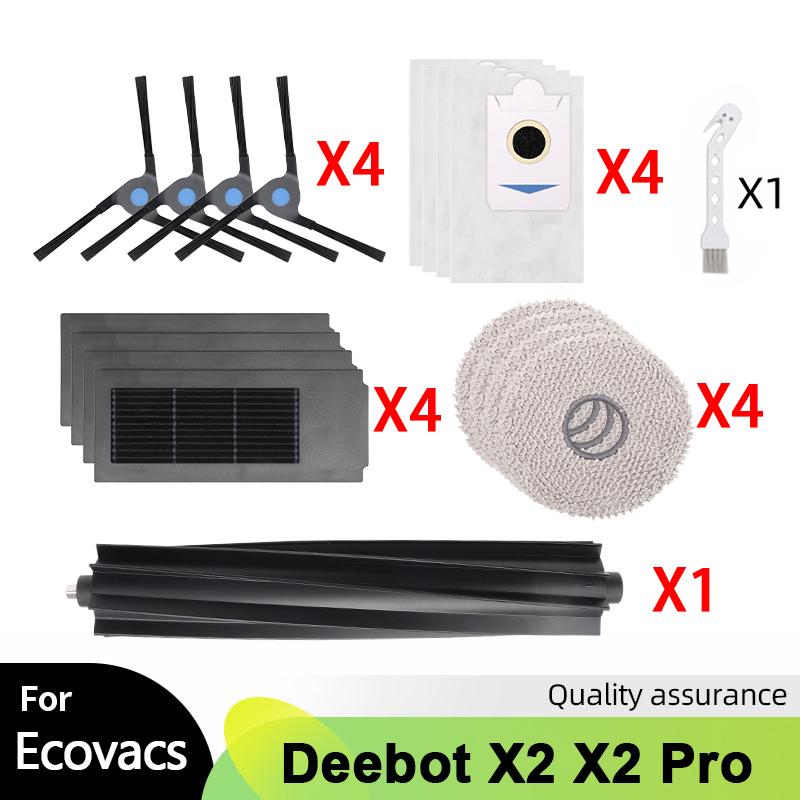 Roller Brush Rubber Brush For Ecovacs Deebot X2/X2 omni/X2 Pro Robot Vacuum Side Brush Hepa Filter Dust Bag Mop Cloths Accessory