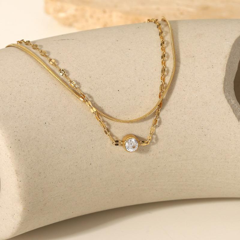 Stainless Steel Zirconia Bracelet - High-end Double-layer Hand Accessory - Titanium Steel Snake Bone Chain Wristband Jewelry