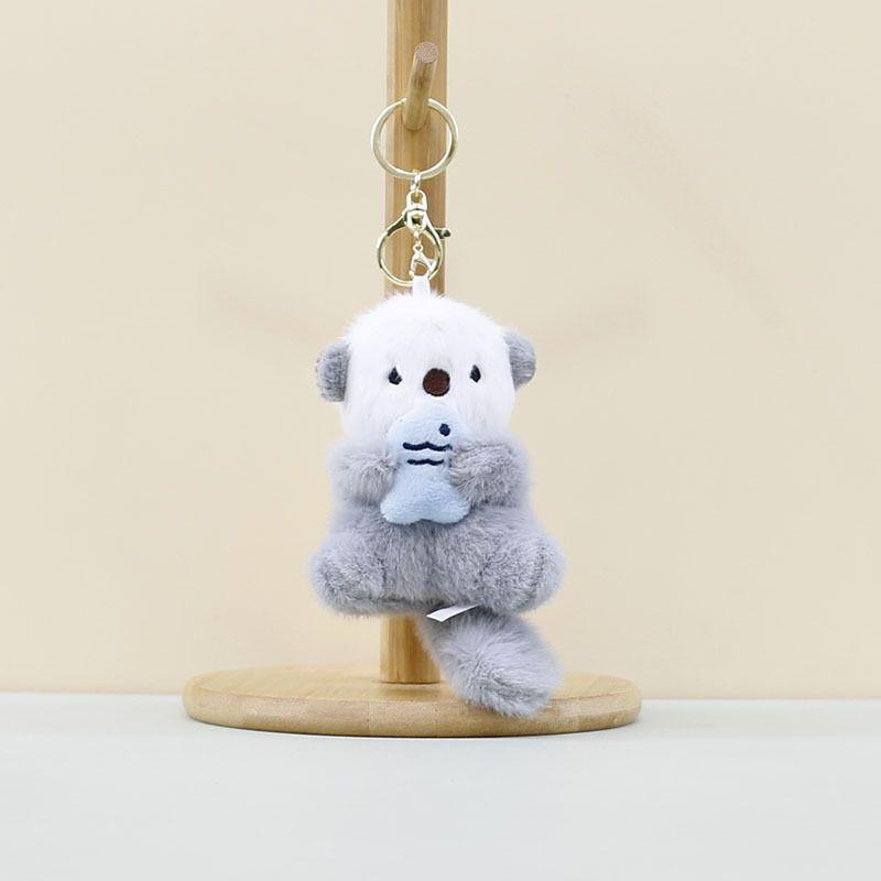 Cute Plush Otters Holding Fish Keychain  Backpack Animal Keyrings Bag Key Wallet Pendant Toy Girls Gift