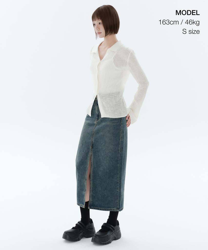 Musinsa Standard Woman Women'S Front Slit Denim Long Skirt [Rusty Blue]