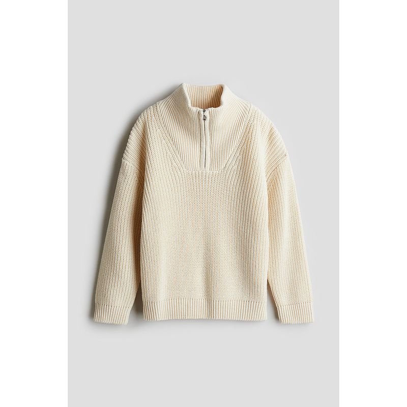 

HM Детская одежда Свитер для мальчиков Осень Воротник-стойка Верхняя молния Пуловер Трикотаж 1164561 Light Beige 90/52