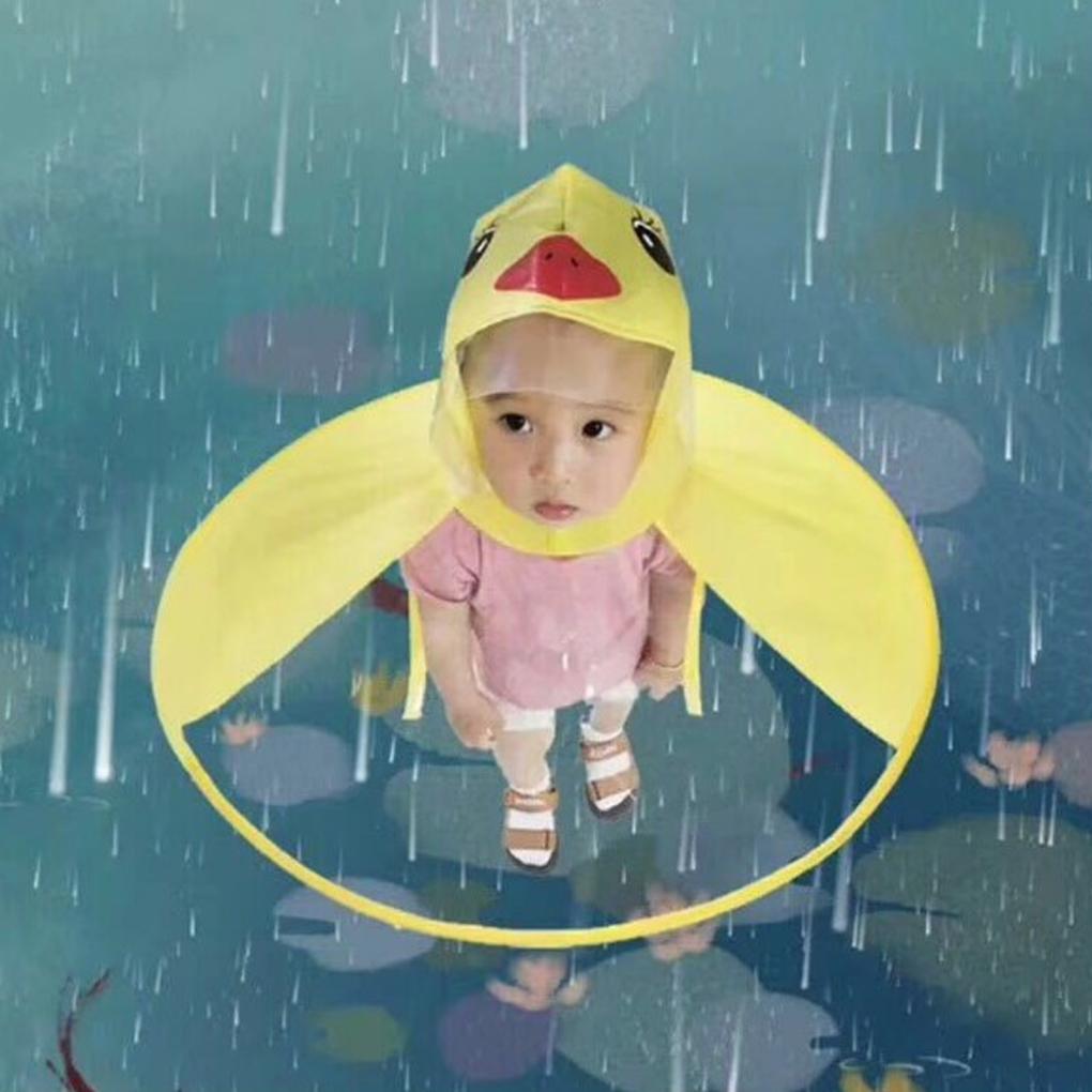 Cute Baby Foldable Cartoon Duck Rainwear Waterproof Kids Reflective Ring Rain Coat Cover Reusable Poncho Raincoats