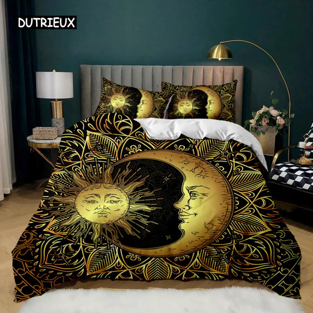 Bohemian Duvet Cover Set Golden Sun Twin Bedding Set Boho Style for Teens Adults Double Queen King Size Polyester Qulit Cover