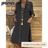 JPNTKY Fashion Autumn Winter POLO Neck Long Sleeve Solid Color Print Casual Dresses