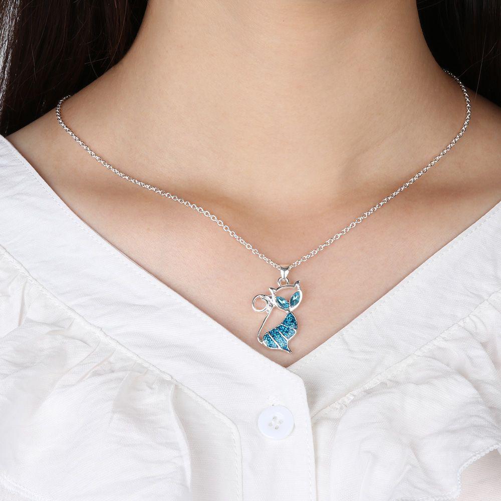 Exquisite Fashion Elegant Gift Jewelry Cat Pendant Opal Necklace Chain