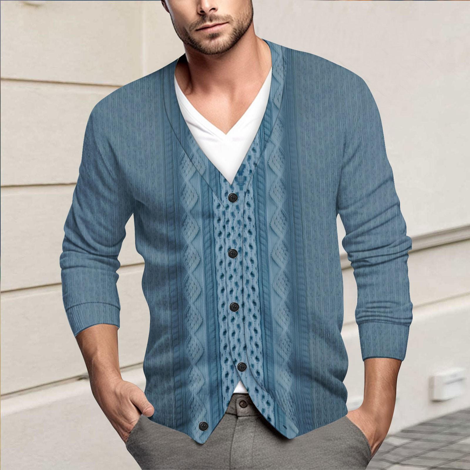 

Мужская повседневная однобортная модная куртка-кардиган с длинными рукавами на пуговицах XXL синий