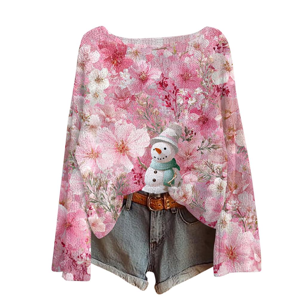 Womens  Fall Sweaters Long Sleeve Print Tops Pullover Sweaters Loose Dressy Casual Basic Clothes