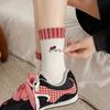 Female Spring and Autumn Lovely Cartoon Embroidery Bow Red Plaid Flanging Boneless Tube Socks