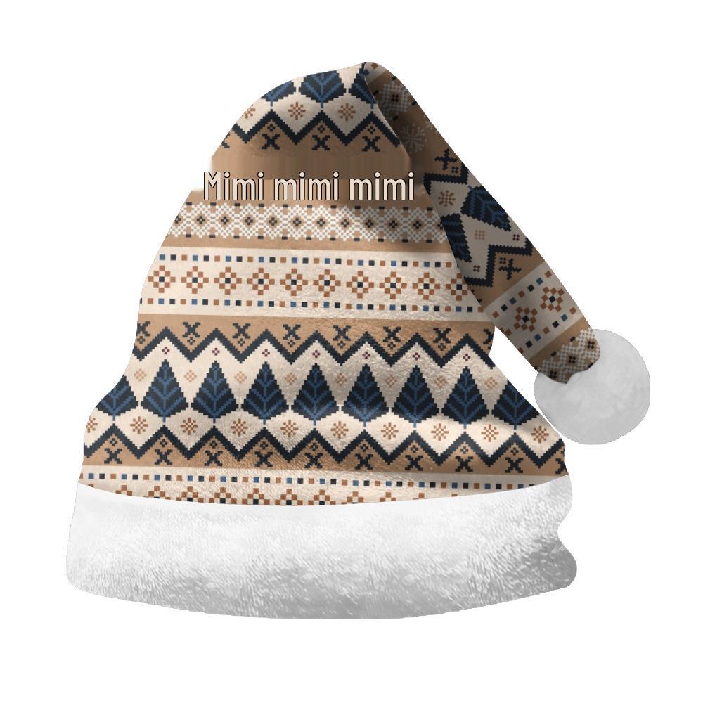 2024 Christmas Double-Sided Fleece Hat for Adults & Kids – Short Plush, Velvet, with Christmas Element Print