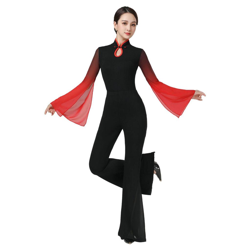 Women's Elegant Bell Sleeve Dancewear Set for Classical Dance, Etiquette, and Fashion Shows