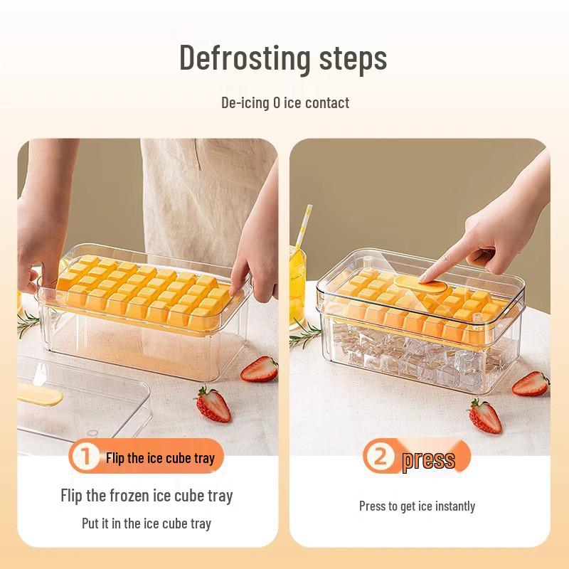Press-Type Ice Cube Tray with Lid - Food Grade Storage Box for Homemade Ice Cubes