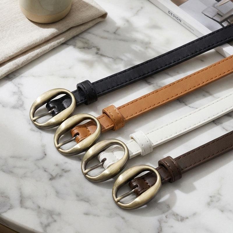 Women's Korean Style Thin Leather Waist Belt - Simple, Fashionable, and Versatile with Alloy Buckle for Dresses and Jeans.