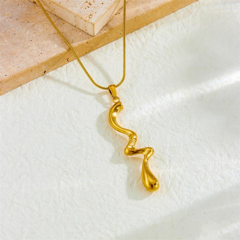 Gold Snake Chain Abstract Wave Drop Necklace
