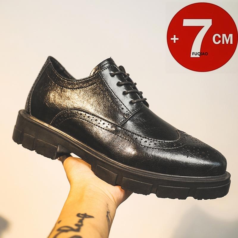 Fashion Men 7cm Height Increase Brogue Derby Dress Shoes Invisible Lift Formal Oxford Leather Elevator Shoes for Office Wedding Business