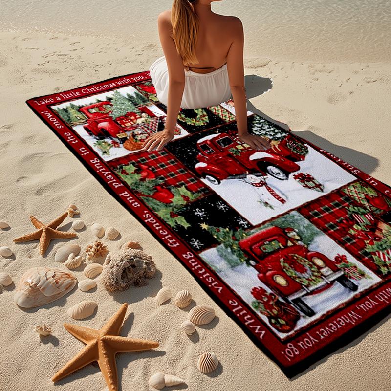 Christmas Vintage Truck Beach Towel, Super Soft Microfiber, Gift for Her/Him, Birthday, for Pool, Beach, Travel, Home Decor Fan gifts