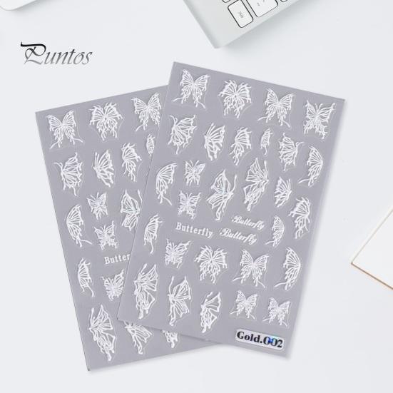 Embossed Nails Art Stickers Creative Engraved White Butterfly Pattern Manicure Decals Exquisite DIY Nail Design Adhesive Decoration Stickers Nail