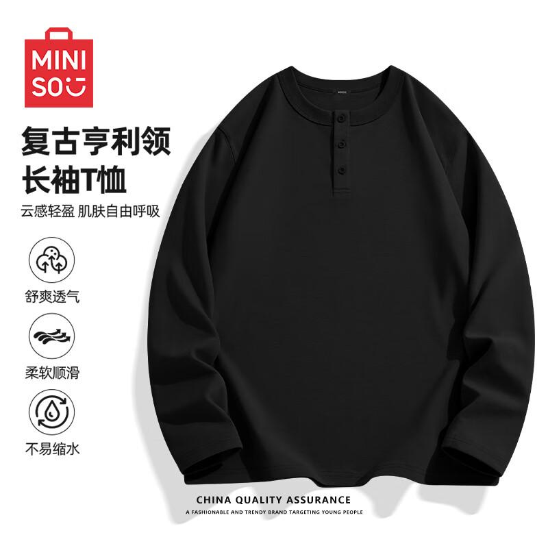 MINISO Men's 7A Antibacterial Henry Collar Long Sleeve T-Shirt