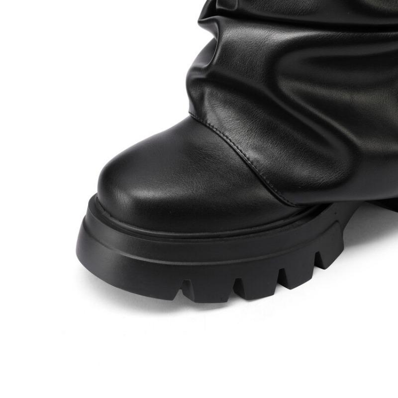 Módní Stříbrné Zlaté Plisované Ležérní Poloviční Kozačky Evropská Americká Móda Nové Silné Podrážky Zvýšené Motorkářské Dámské Dlouhé Kozačky Velikost 43