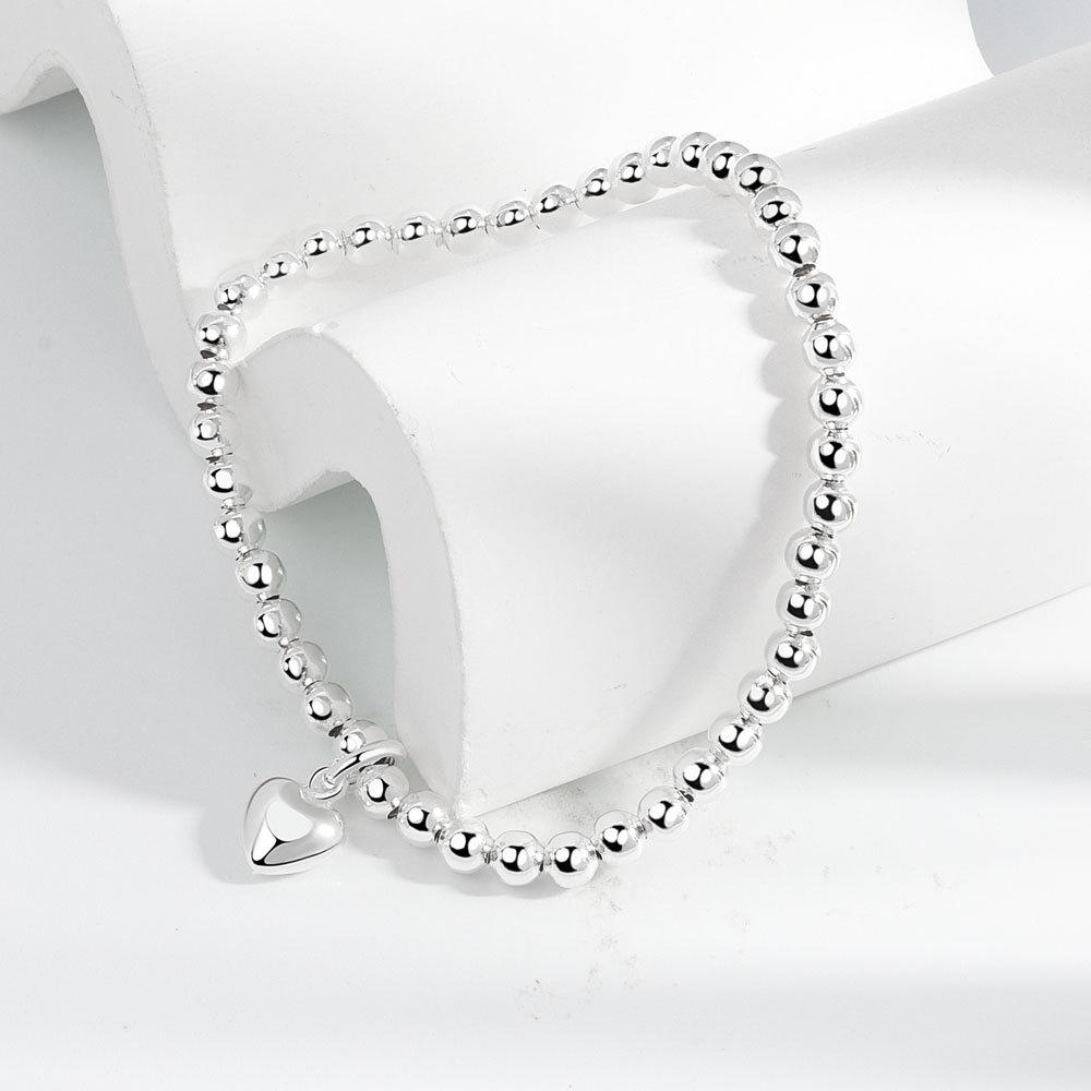 Minimalist S925 Silver Stretch Bracelet For Women With Square Smile Face And Heart Beads Elegant Simple Jewelry Gift