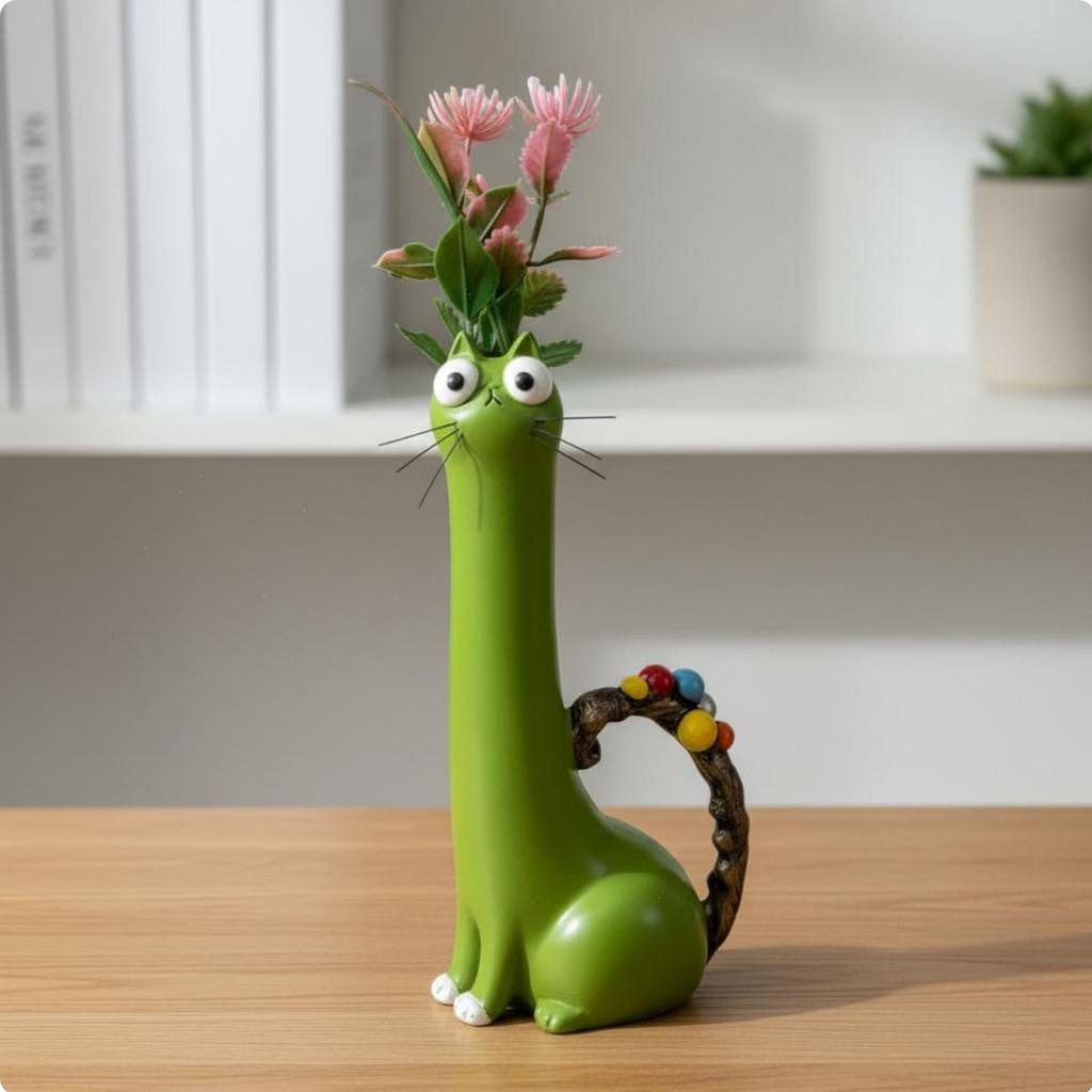 Quirky Vase Cute Design Cartoon Flower Holder Stretched Neck Creature Planter Premium Resin House Decoration