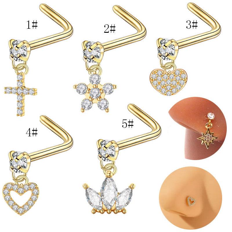 Ohrringe und Nasenringe im europäischen und amerikanischen Stil mit Mikro-Inlay-Zirkonia in Stern-, Mond- und Kreuzdesigns