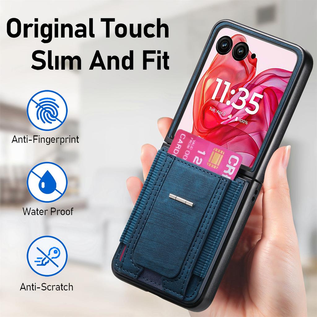 For Motorola Razr 60 Ultra 5G Case Kickstand Retro Leather Back Cover with Card Holder