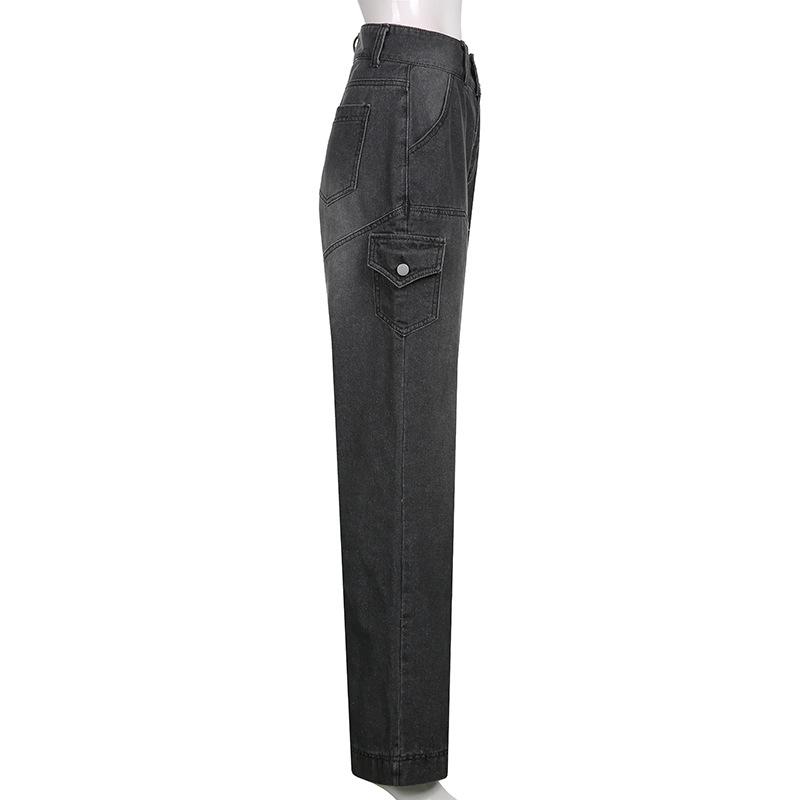 Tasche Jeans larghi impunturate Moda Streetwear Pantaloni in denim da donna Pantaloni cargo larghi Jeans coreani Pantaloni dritti Harajuku