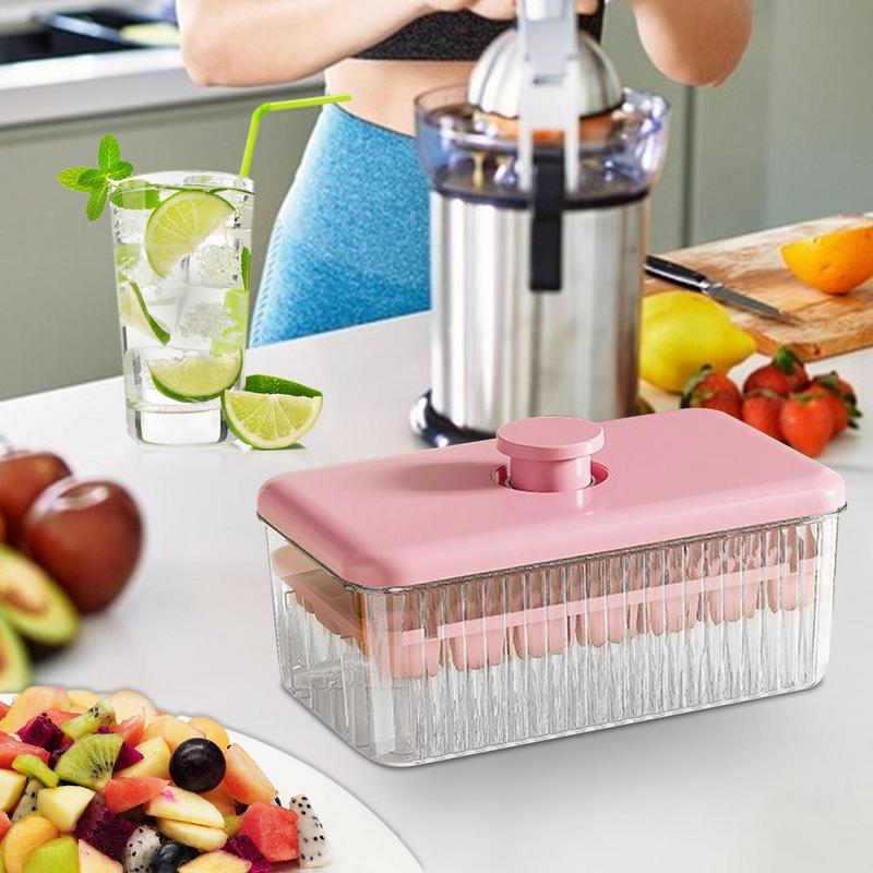 Ice C Ube Tray with Lid and Bin Square 56-cube Easy Release I Ce Cube Molds Kitchen Accessories Bar DIY Iced Drink Maker Tool