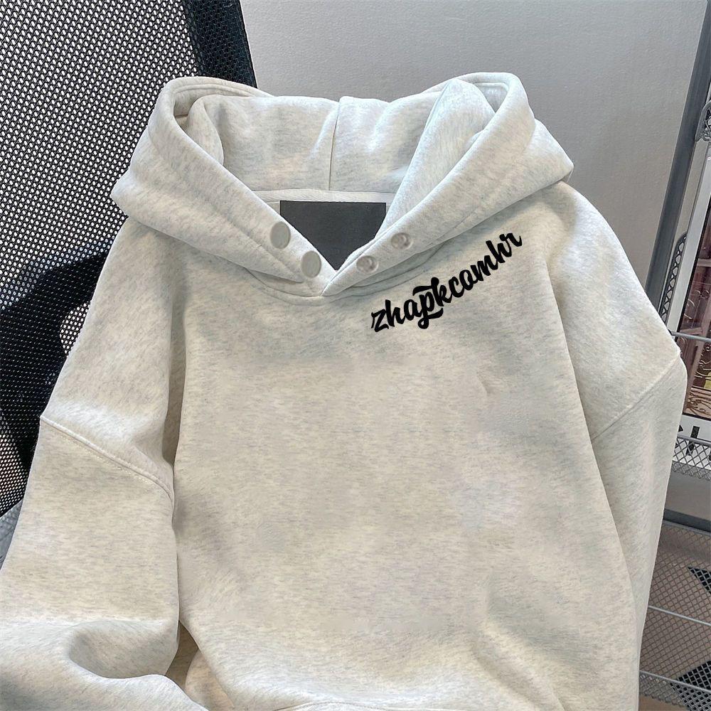 Autumn-Winter Men's Oversized White-Gray Hooded Sweatshirt, Plus Velvet, Loose Lazy Style, Trendy Versatile Jacket