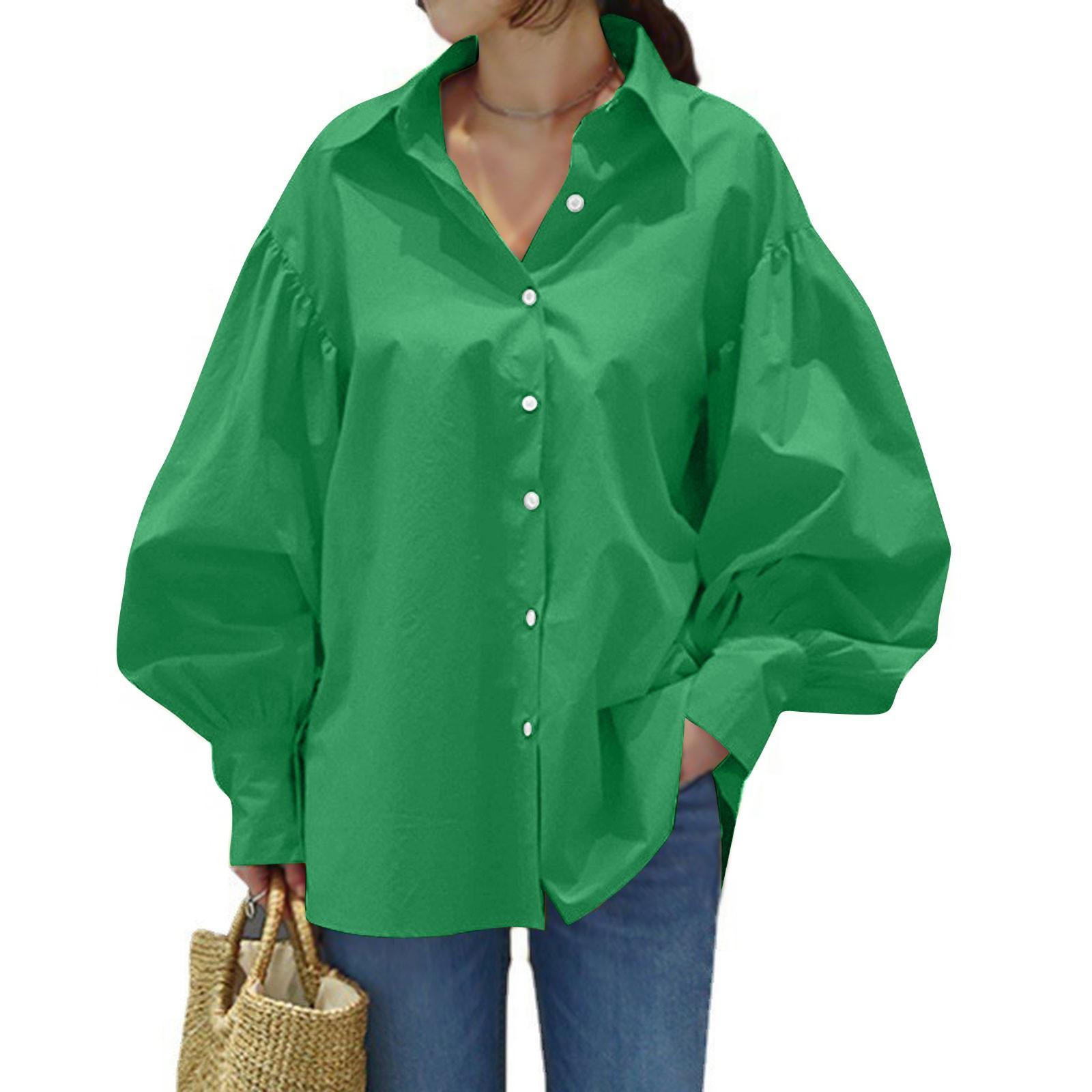 

Женская повседневная рубашка с длинным рукавом, отложным воротником и пуговицами, цветная XXXXL зелёный