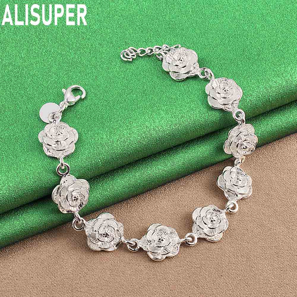 925 Sterling Silver Exquisite 3D Relief Rose Bracelet - Charming Gift Jewelry