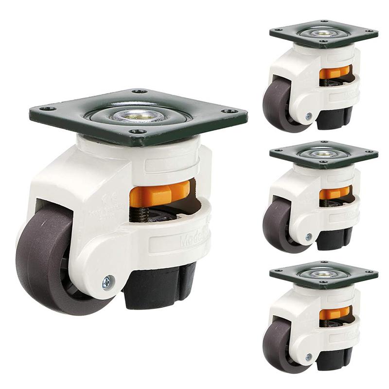 

4Pcs Leveling Machine Caster, Top Plate Leveling Wheel with Retractable NBR Pad for Workbench Table, Electric Equipment,Vending 42x42mm