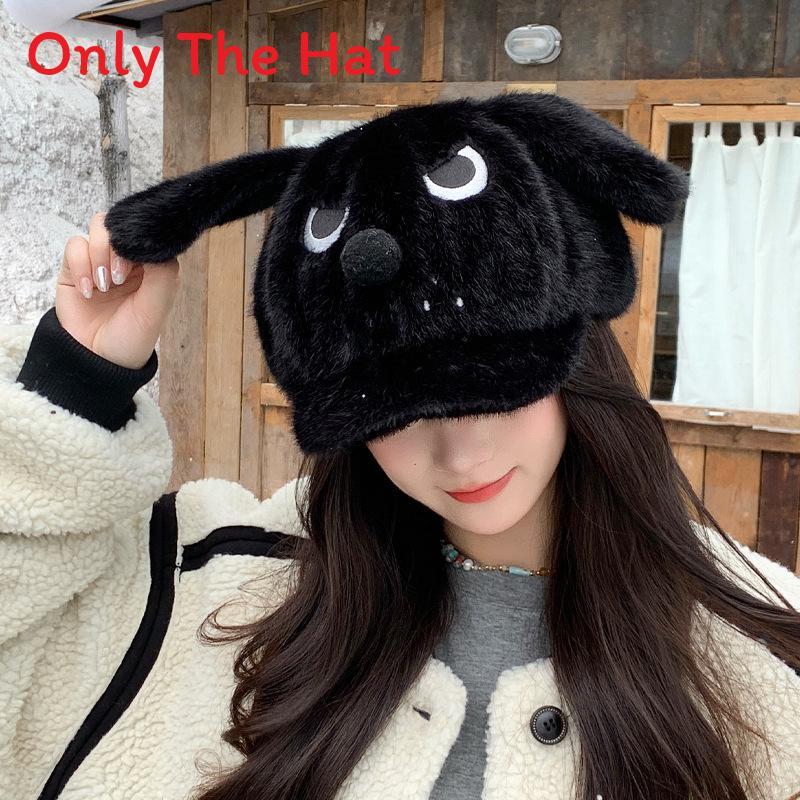 Angry Dog Winter Plush Baseball Cap With Warmth For Girls