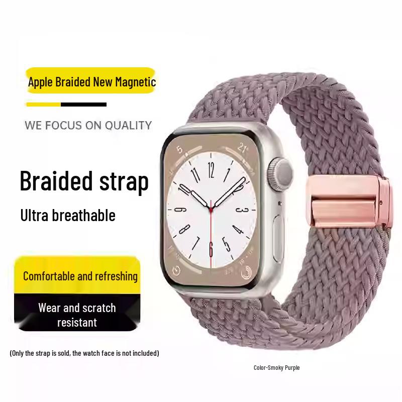 Kompatibles elastisches geflochtenes Magnetarmband aus Nylon für Apple Watch 4, 5, 6 & iWatch 7, 8, 9