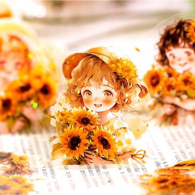 Yanji Spring Story PET Sticker Pack: Wreath Girl, Journal Decoration, Plant Bouquet Collage