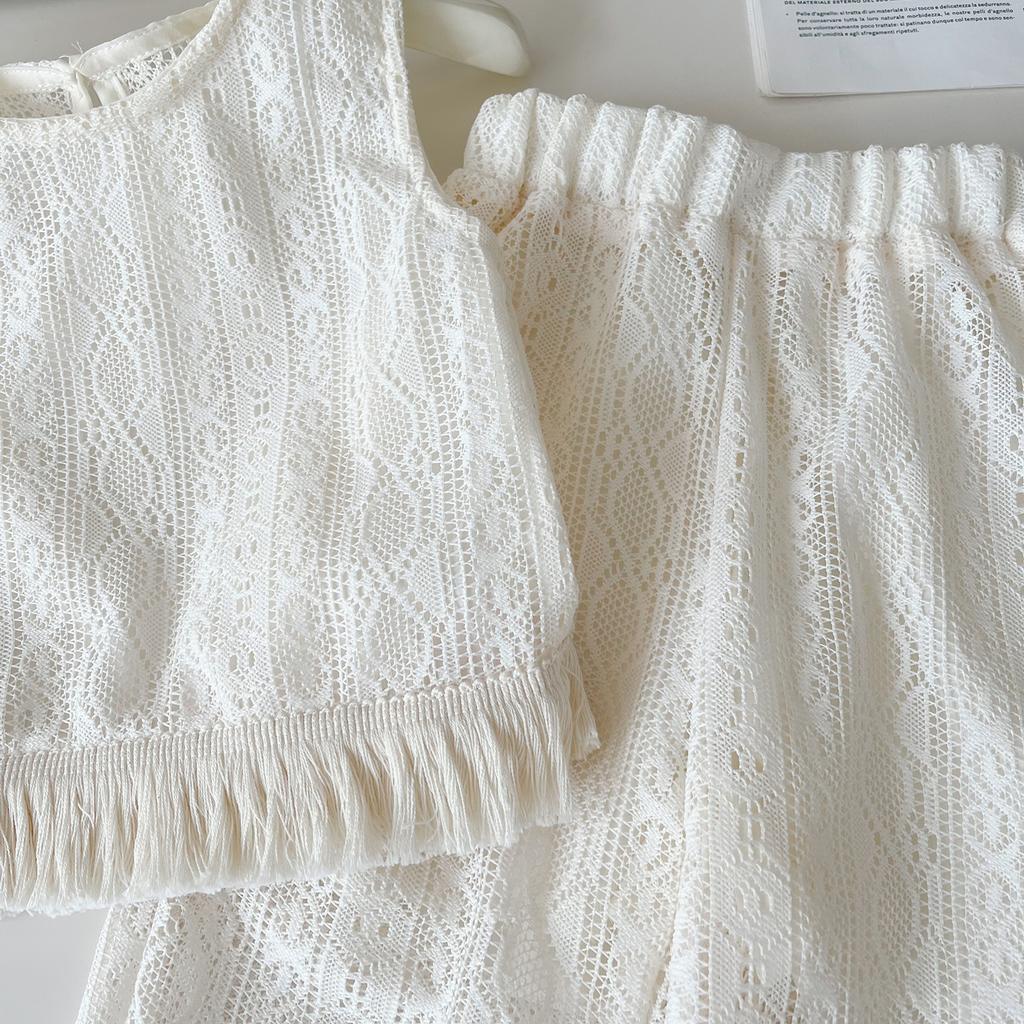 Girls' Summer Set Korean Lace Mesh Vest and Pants Set Cute Girls' Set
